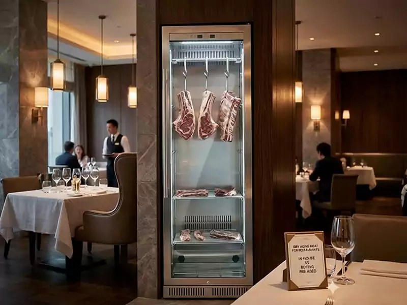commercial dry age fridge setup in a fine dining steakhouse