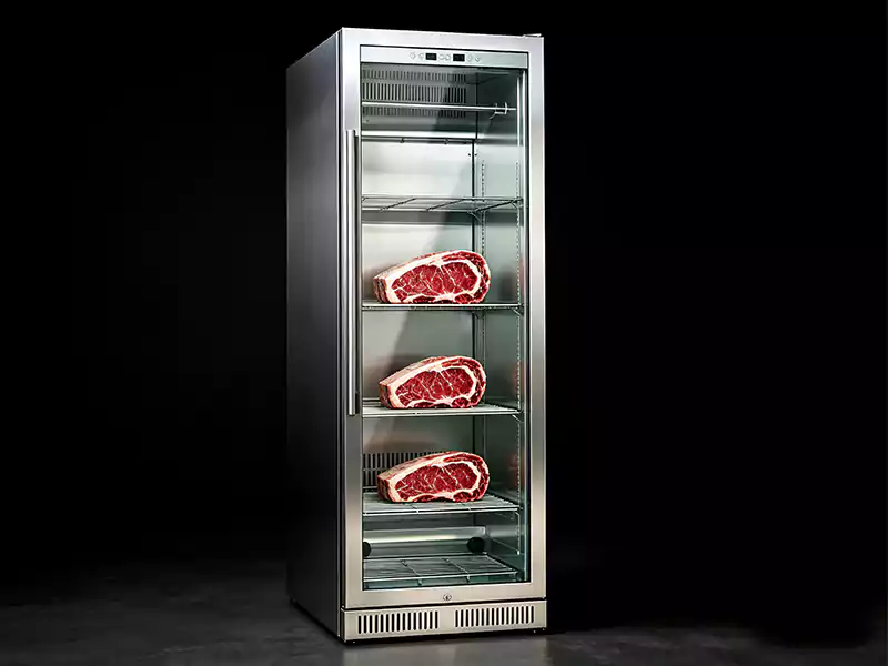牛肉が入った業務用ドライエイジング冷蔵庫